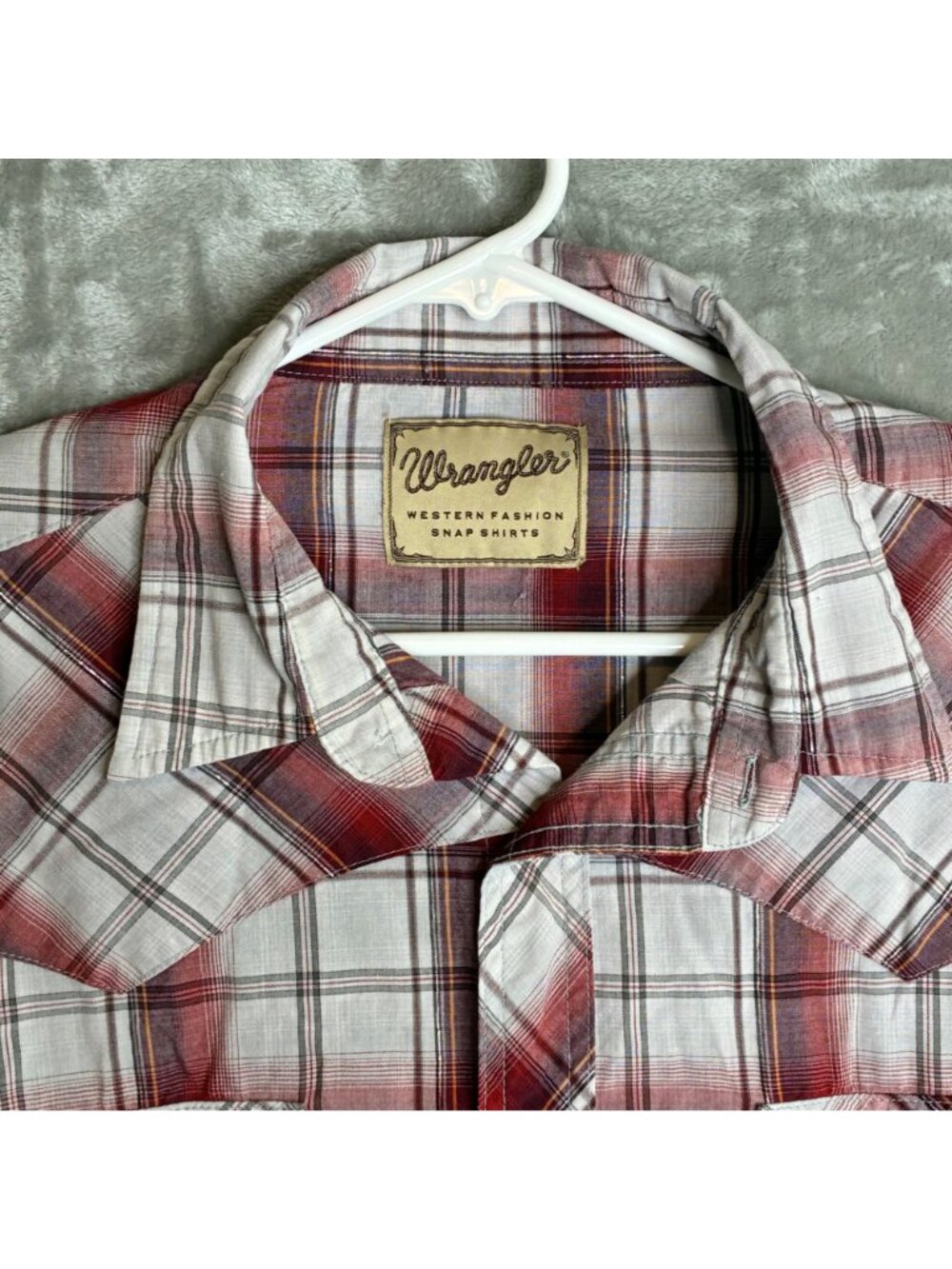 Wrangler Mens 2XL Western Plaid Snap Shirt Red Gray Cotton Blend Long Sleeve - Picture 5 of 7